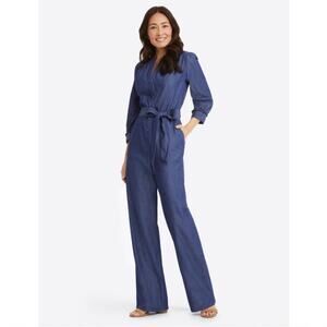 Draper James the waist jumpsuit in chambray dark wash NEW XS